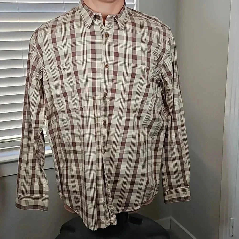 Filson Wildwood Men's 3XL Brown Cream Plaid Cotton Shirt 11010760